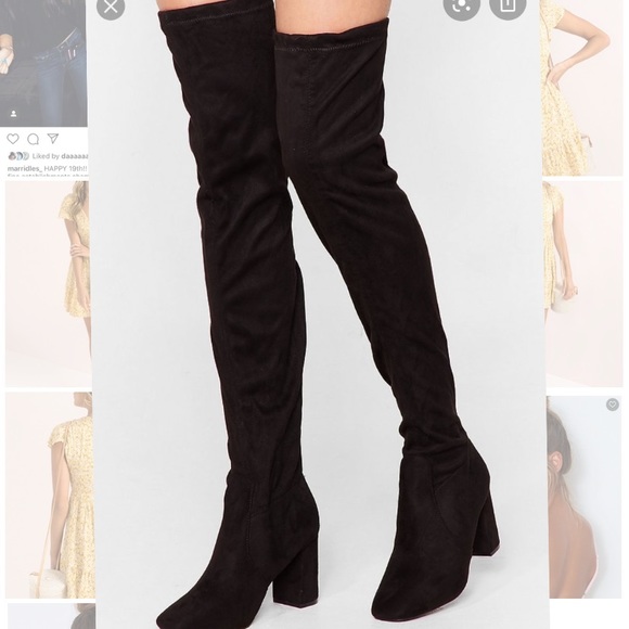 Suede Thigh High Heeled Boots - Picture 1 of 1